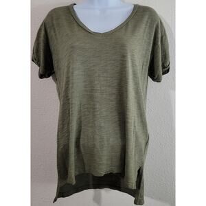 Postage Stamp Anthropologie Green V Neck Slub Knit Top Small Hi Low Hem Soft